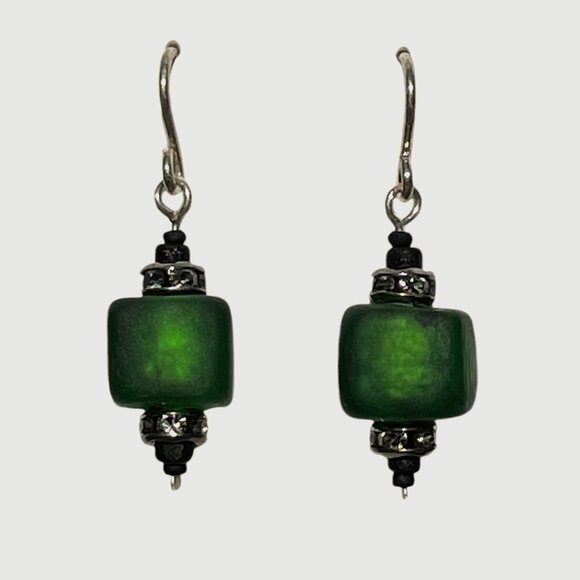 Artisan Jewelry - Venetian Fire Earrings Artisan Sterling Silver 24k Gold Green Venetian Glass OS